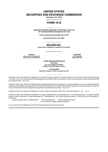 Thumbnail Belden 10-Q Quarterly Report FY2016 