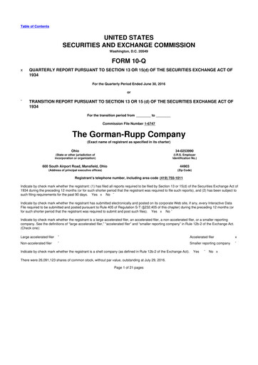 Vorschaubild Gorman-Rupp 10-Q Quartalsbericht 2016 