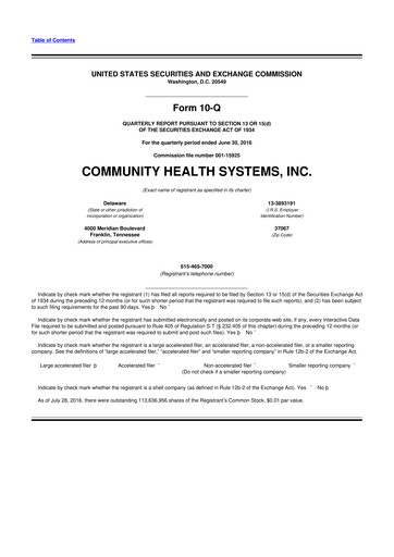 Thumbnail Community Health Systems
 10-Q Quarterly Report FY2016 