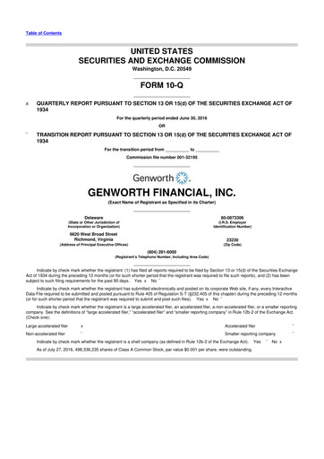 Miniature Genworth Financial
 10-Q Rapport trimestriel 2016 