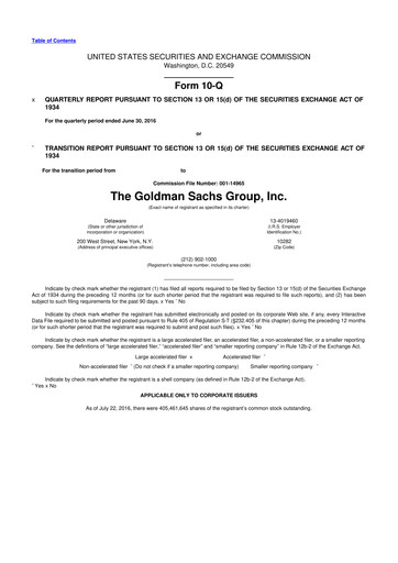 Vorschaubild Goldman Sachs 10-Q Quartalsbericht 2016 