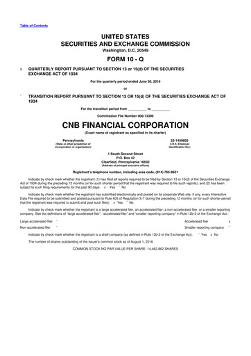 Thumbnail CNB Financial Corp 10-Q Quarterly Report FY2016 