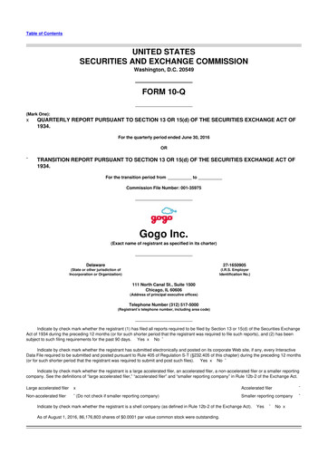 Vorschaubild Gogo Inflight Internet
 10-Q Quartalsbericht 2016 
