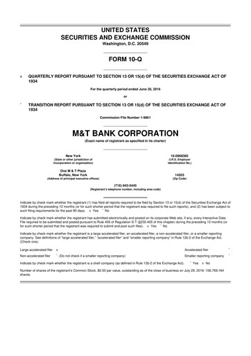 Thumbnail M&T Bank 10-Q Quarterly Report FY2016 