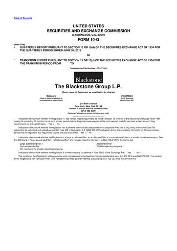 Thumbnail Blackstone Group 10-Q Quarterly Report FY2016 