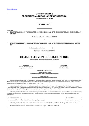 Vorschaubild Grand Canyon Education 10-Q Quartalsbericht 2016 