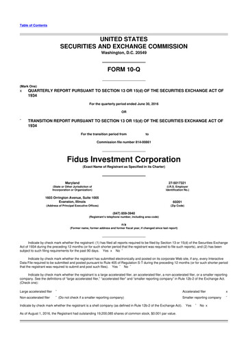 Miniature Fidus Investment Corporation 10-Q Rapport trimestriel  