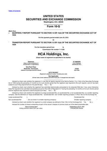 Thumbnail HCA Healthcare 10-Q Quarterly Report FY2016 