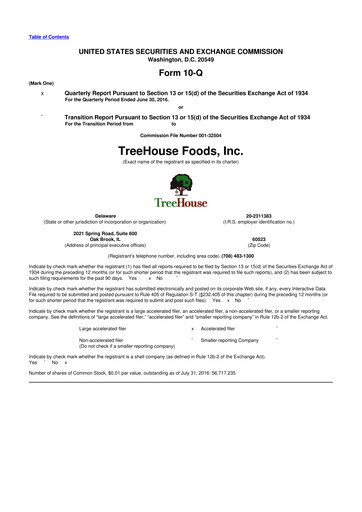 Vorschaubild TreeHouse Foods
 10-Q Quartalsbericht 2016 