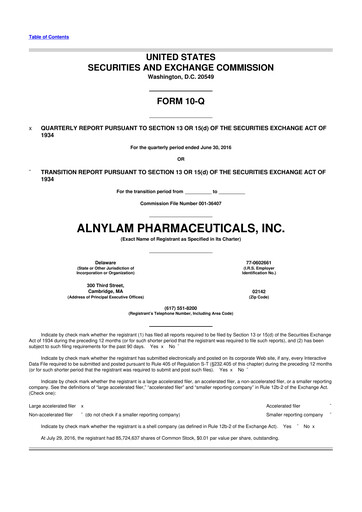 Thumbnail Alnylam Pharmaceuticals
 10-Q Quarterly Report FY2016 