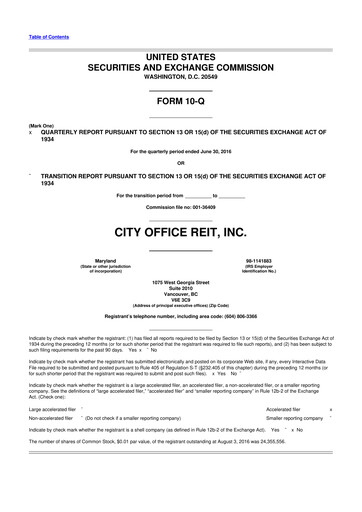 Thumbnail City Office REIT
 10-Q Quarterly Report FY2016 