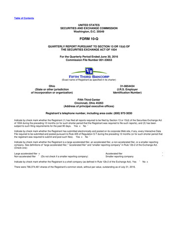 Thumbnail Fifth Third Bank
 10-Q Quarterly Report FY2016 