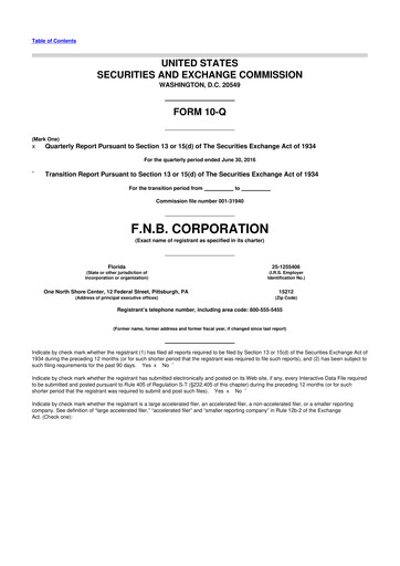 Thumbnail F.N.B. Corporation
 10-Q Quarterly Report FY2016 