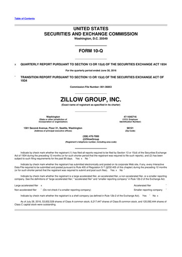 Miniature Zillow 10-Q Rapport trimestriel 2016 