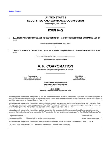 Vorschaubild VF Corporation 10-Q Quartalsbericht 2016 