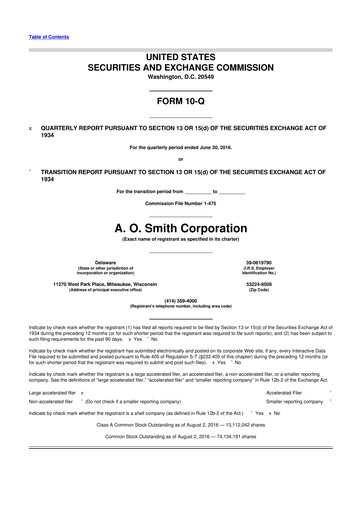 Thumbnail A. O. Smith 10-Q Quarterly Report FY2016 