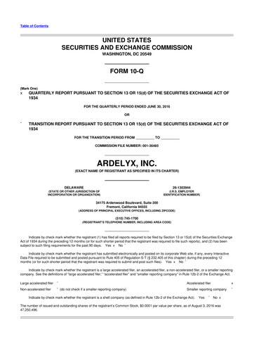 Thumbnail Ardelyx 10-Q Quarterly Report FY2016 