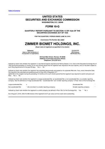 Thumbnail Zimmer Biomet 10-Q Quarterly Report FY 
