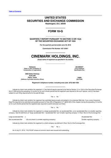 Thumbnail Cinemark Theatres
 10-Q Quarterly Report FY2016 