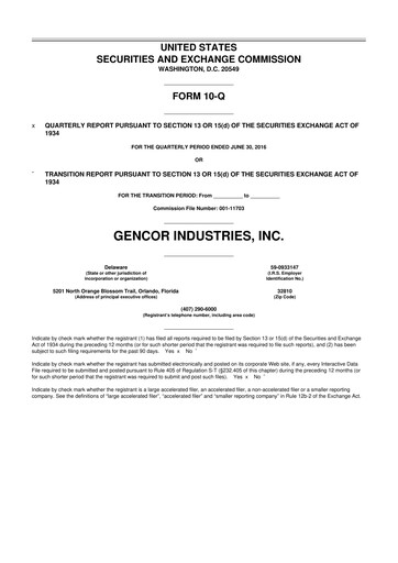 Miniature Gencor Industries
 10-Q Rapport trimestriel 2016 