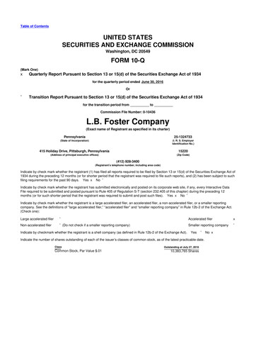 Thumbnail L.B. Foster 10-Q Quarterly Report FY2016 