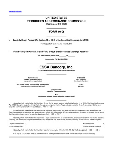 Thumbnail ESSA Bancorp 10-Q Quarterly Report FY2016 