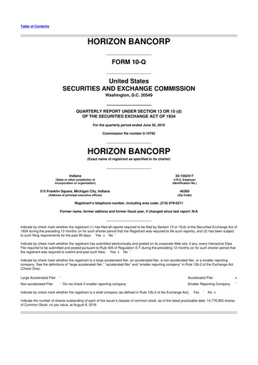 Thumbnail Horizon Bancorp 10-Q Quarterly Report FY2016 