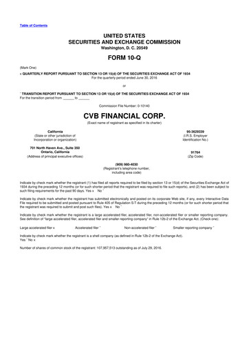 Thumbnail CVB Financial 10-Q Quarterly Report FY2016 