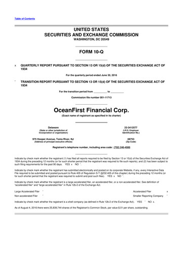 Thumbnail OceanFirst Financial 10-Q Quarterly Report FY2016 