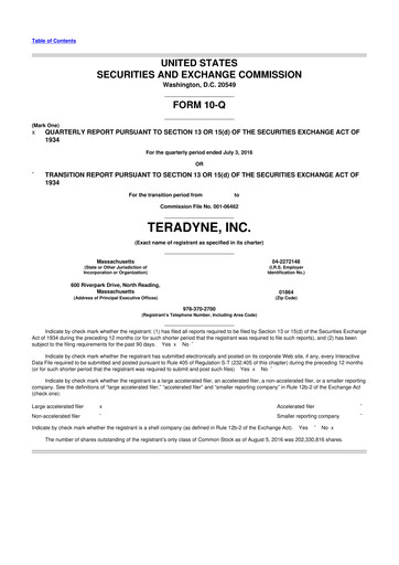 Miniature Teradyne 10-Q Rapport trimestriel 2016 