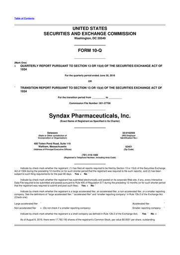 Thumbnail Syndax Pharmaceuticals 10-Q Quarterly Report FY2016 