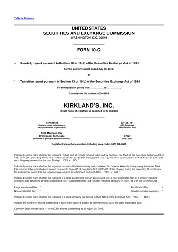 Thumbnail Kirkland's 10-Q Quarterly Report FY2016 