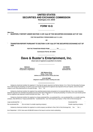 Thumbnail Dave & Buster's
 10-Q Quarterly Report FY2016 