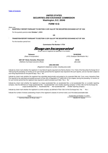 Miniature Snap-on 10-Q Rapport trimestriel 2016 