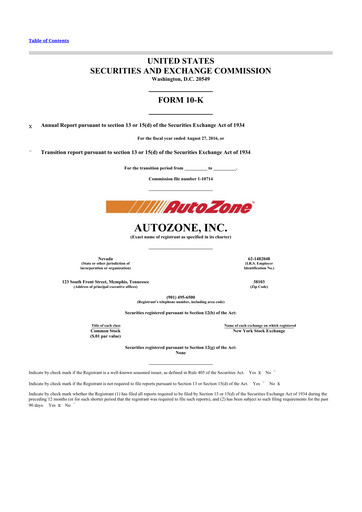 Thumbnail AutoZone 10-K Annual Report 2016