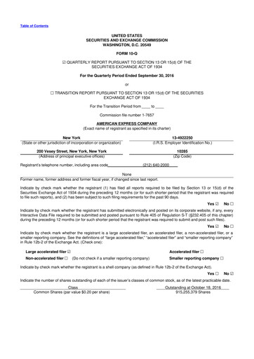 Thumbnail American Express 10-Q Quarterly Report FY2016 