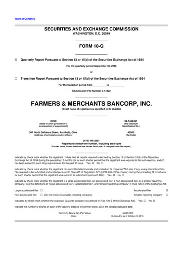 Thumbnail Farmers & Merchants Bancorp 10-Q Quarterly Report FY2016 