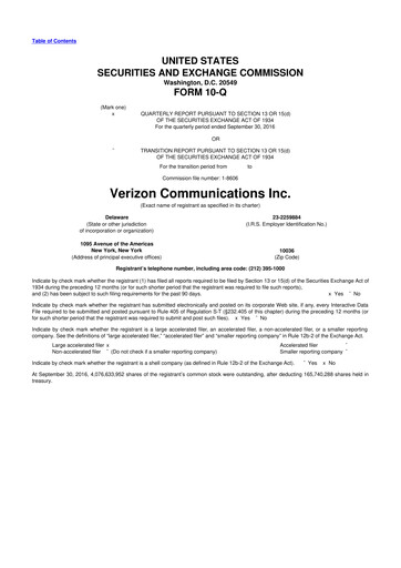 Thumbnail Verizon 10-Q Quarterly Report FY2016 