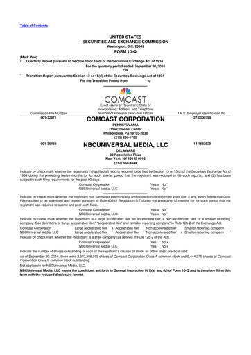 Miniature Comcast 10-Q Rapport trimestriel 2016 