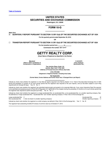 Thumbnail Getty Realty 10-Q Quarterly Report FY2016 