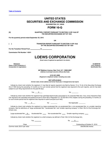 Thumbnail Loews Corporation
 10-Q Quarterly Report FY2016 