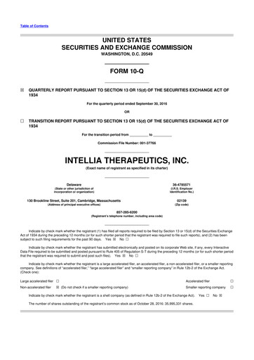 Thumbnail Intellia Therapeutics 10-Q Quarterly Report FY2016 