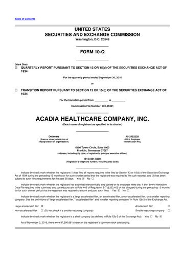 Thumbnail Acadia Healthcare
 10-Q Quarterly Report FY2016 