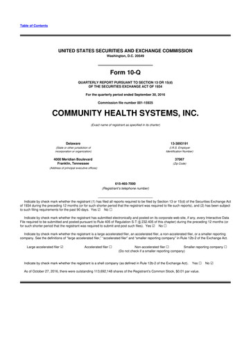 Thumbnail Community Health Systems
 10-Q Quarterly Report FY2016 