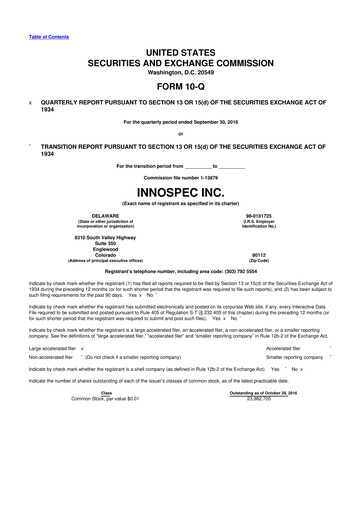 Thumbnail Innospec 10-Q Quarterly Report FY2016 