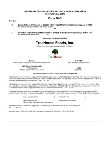 Vorschaubild TreeHouse Foods
 10-Q Quartalsbericht 2016 