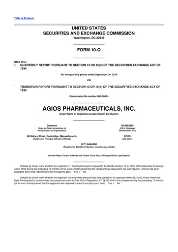 Miniature Agios Pharmaceuticals
 10-Q Rapport trimestriel 2016 