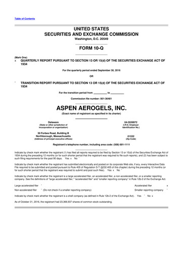 Vorschaubild Aspen Aerogels 10-Q Quartalsbericht 2016 
