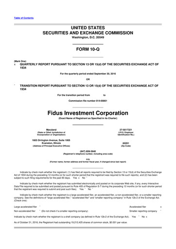 Miniature Fidus Investment Corporation 10-Q Rapport trimestriel  