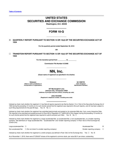 Thumbnail NN, Inc.
 10-Q Quarterly Report FY 